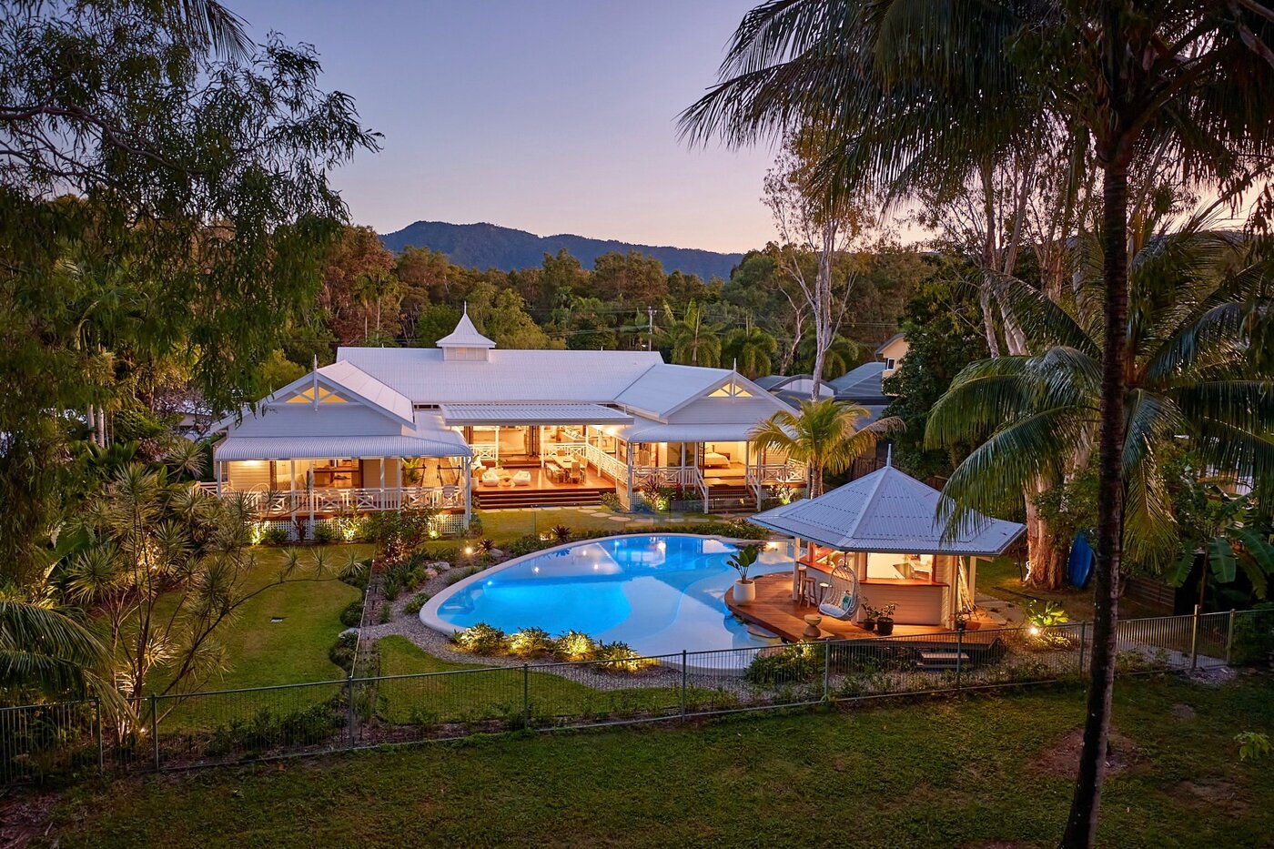 Sunset Drone Shot of House and Pool